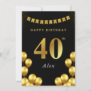 Carte d'anniversaire 40 ans Ballons noirs et dorés