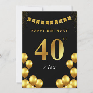 Carte d'anniversaire 40 ans Ballons noirs et dorés