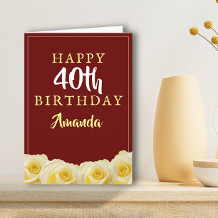 Carte d'anniversaire 40 ans Fleur de rose jaune Fl