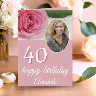 Carte d'anniversaire 40 ans Fleur de rose rose Pho