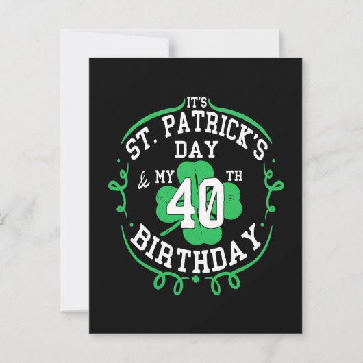 Carte d'anniversaire 40 ans Saint-Patrick (Devant)