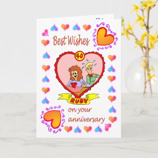 Carte d'anniversaire 40 rubis (Fleur jaune)