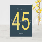 Carte d'anniversaire 45 ans bleu et or (Fleur jaune)
