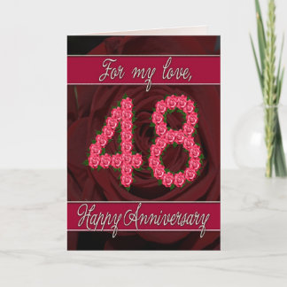 carte d'anniversaire 48 ans avec roses et feuilles