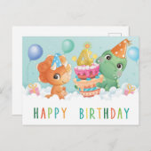 Carte d'anniversaire 4 ans avec dinosaure mignon (Devant / Derrière)