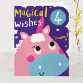 Carte d'anniversaire 4 - Unicorne rose/bleu (Fleur jaune)