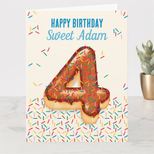 Carte d'anniversaire 4e avec design de beignes au (Petite plante)