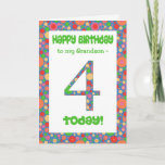 Carte d'anniversaire 4e pour Grandson, Bright et B<br><div class="desc">Une carte d'anniversaire de 4ème anniversaire pour un petit-fils,  avec un numéro et une bordure à motifs brillants et mousseux.  Vous pouvez modifier le message intérieur si vous le souhaitez.</div>