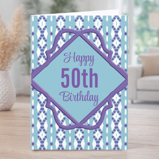 Carte d'anniversaire 50 ans bleu et violet