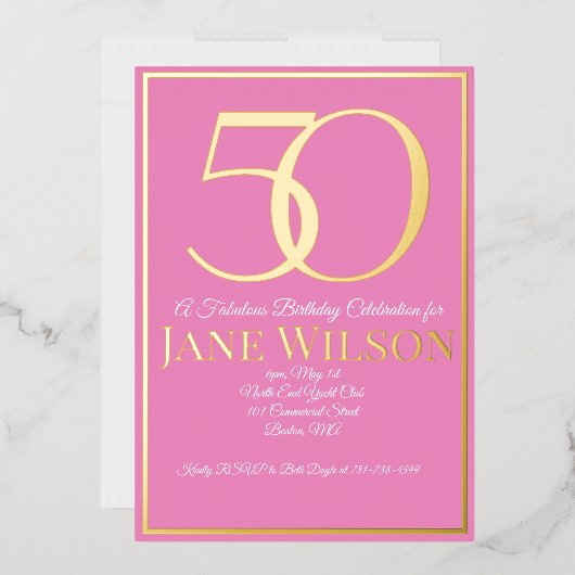 Carte d'anniversaire 50 ans écriture moderne rose (Enveloppe)