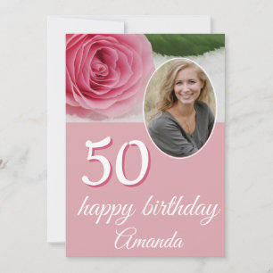 Carte d'anniversaire 50 ans Fleur de rose rose Pho