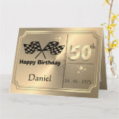 Carte d'anniversaire 50 ans personnalisée en or po (Fleur jaune)