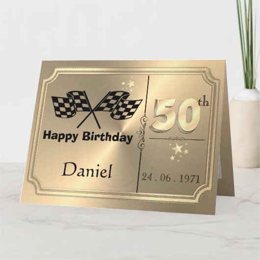 Carte d'anniversaire 50 ans personnalisée en or po (Devant)