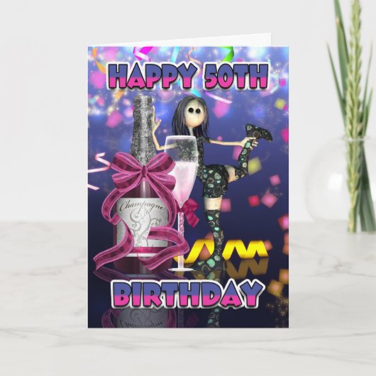 Carte d'anniversaire 50e - Poupée de Champagne Rag (Devant)