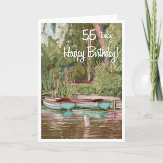 Carte d'anniversaire 55e - bateaux bleus (Devant)