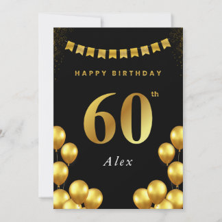 Carte d'anniversaire 60 ans Ballons noirs et dorés