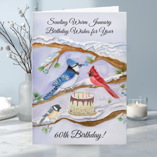 Carte d'anniversaire 60 ans oiseaux de jardin aqua