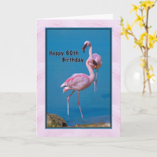 Carte d'anniversaire 60e avec Flamant rose rose (Fleur jaune)