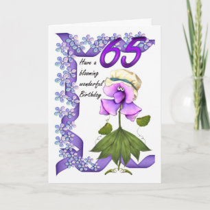 Carte d'anniversaire 65e avec Moonies jolies fleur