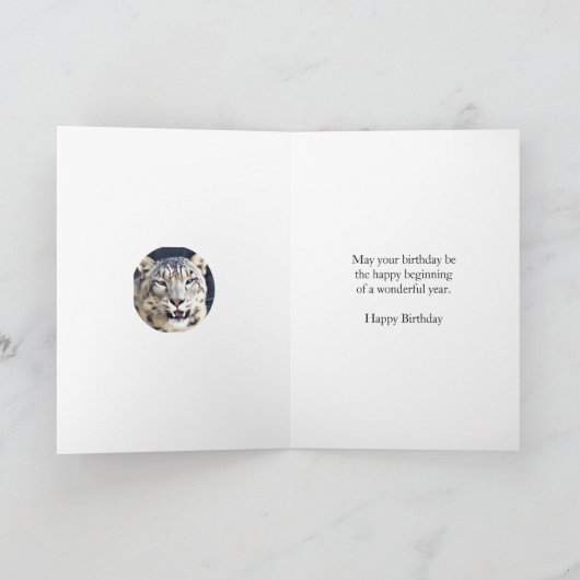Carte d'anniversaire 65e avec un léopard des neige (Intérieur)