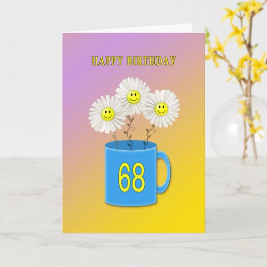 Carte d'anniversaire 68e avec fleurs joyeux et sou (Fleur jaune)