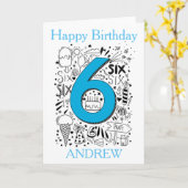 Carte d'anniversaire 6 ans bleu (Fleur jaune)