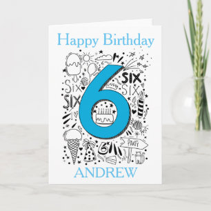 Carte d'anniversaire 6 ans bleu