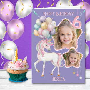 Carte d'anniversaire 6 ans licorne fantaisiste à d