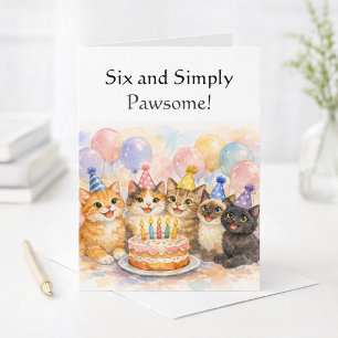 Carte d'anniversaire 6 ans pour filles aquarelle f