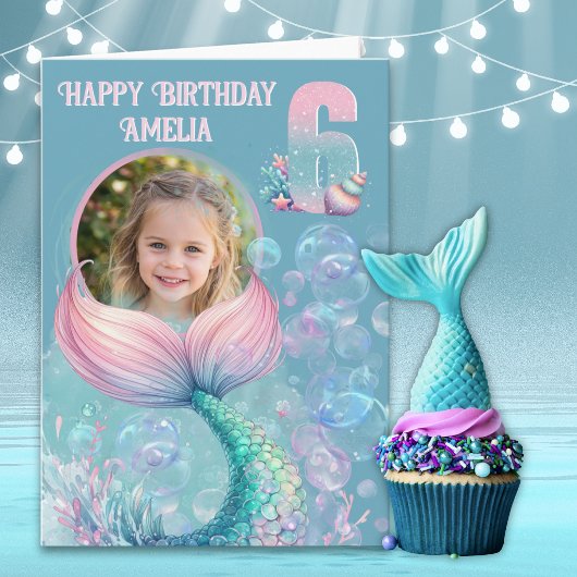 Carte d'anniversaire 6 ans Queue de Sirène 1 Photo