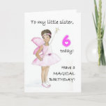 Carte d'anniversaire 6e pour Little Sister<br><div class="desc">Carte d'anniversaire 6 pour une petite soeur,  avec une fée noire en robe rose,  à partir d'une aquarelle illustrée par Judy Adamson. N'hésitez pas à customiser le message intérieur et à me contacter par mon magasin si vous souhaitez modifier le capot avant.</div>