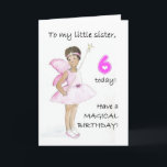 Carte d'anniversaire 6e pour Petite Soeur<br><div class="desc">Carte d'anniversaire 6 pour une petite soeur,  avec une fée noire en robe rose,  à partir d'une aquarelle illustrée par Judy Adamson. N'hésitez pas à customiser le message intérieur et à me contacter par mon magasin si vous souhaitez modifier le capot avant.</div>