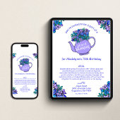 Carte d'anniversaire 70 ans Floral Teapot Shower p