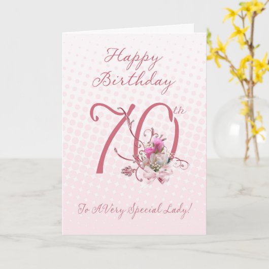 Carte d'anniversaire 70e - Roses roses roses - À u (Fleur jaune)