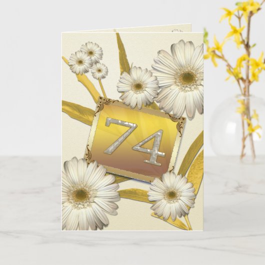 Carte d'anniversaire 74e avec marguerites. (Fleur jaune)