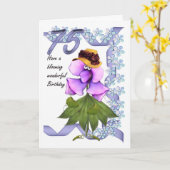 Carte d'anniversaire 75e avec lune jolies fleurs, (Fleur jaune)