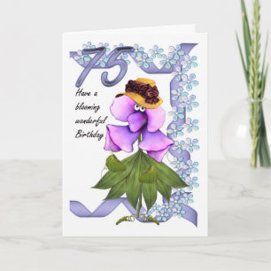 Carte d'anniversaire 75e avec lune jolies fleurs,