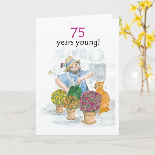 Carte d'anniversaire 75e - Gardener (Fleur jaune)