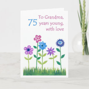 Carte d'anniversaire 75e pour grand-mère - Fleurs