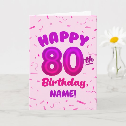 Carte d'anniversaire 80 ans avec numéro et nom per (Petite plante)
