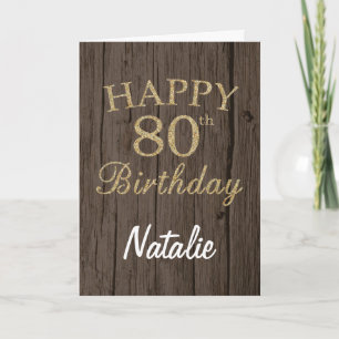 Carte d'anniversaire 80 ans avec paillettes marron