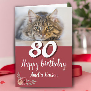 Carte d'anniversaire 80 ans avec photo de chat et