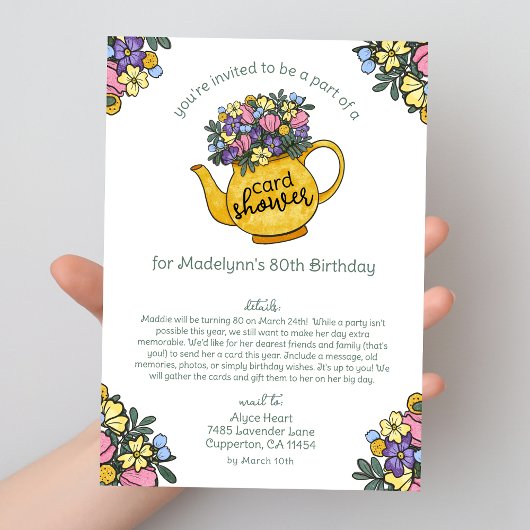 Carte d'anniversaire 80 ans Gold Teapot Shower par