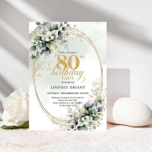 Carte d'anniversaire 80 ans romantique Boho verte