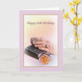 Carte d'anniversaire 80e avec les mains vieilles e (Fleur jaune)