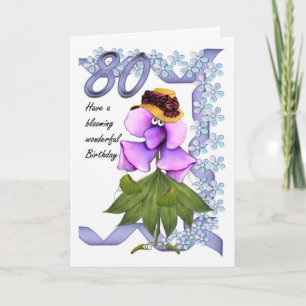 Carte d'anniversaire 80e avec lune jolies fleurs,
