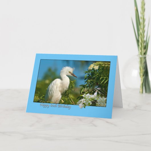 Carte d'anniversaire 80e avec Oiseau d'Aigette Nei (Devant)