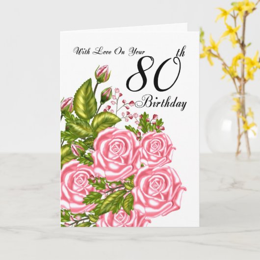 Carte d'anniversaire 80e avec rose (Fleur jaune)