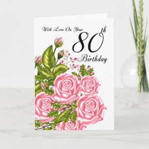 Carte d'anniversaire 80e avec rose