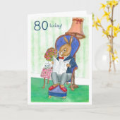 Carte d'anniversaire 80e - M. Rabbit (Fleur jaune)
